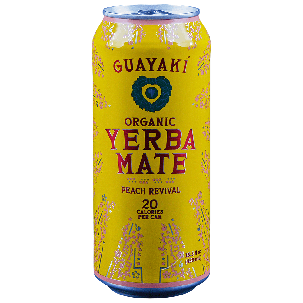 Guayaki Peach Revival Yerba Mate 15 5oz Can Blue Dog Beverage